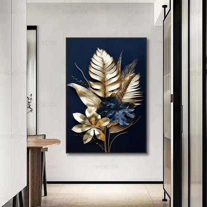 Trendy Techify's Canvas Tavlor - Blommor & Löv i Färgerna Svart & Guld