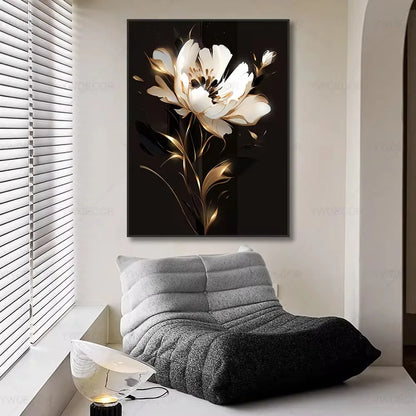 Trendy Techify's Canvas Tavlor - Blommor & Löv i Färgerna Svart & Guld