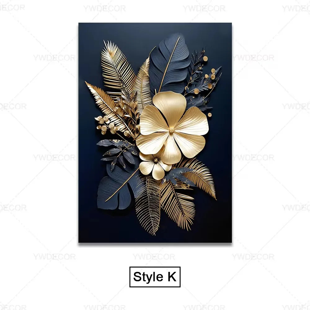 Trendy Techify's Canvas Tavlor - Blommor & Löv i Färgerna Svart & Guld