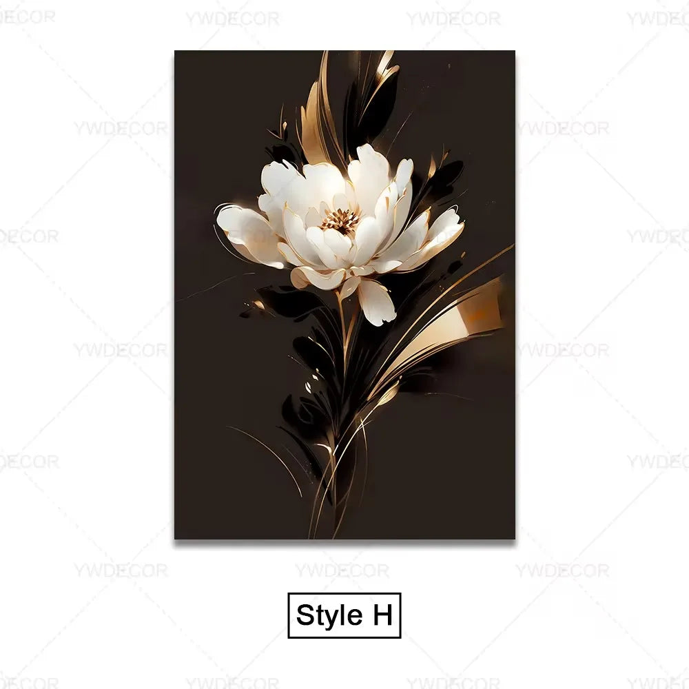 Trendy Techify's Canvas Tavlor - Blommor & Löv i Färgerna Svart & Guld