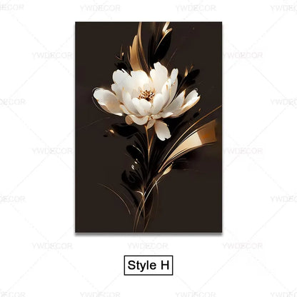 Trendy Techify's Canvas Tavlor - Blommor & Löv i Färgerna Svart & Guld