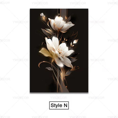 Trendy Techify's Canvas Tavlor - Blommor & Löv i Färgerna Svart & Guld