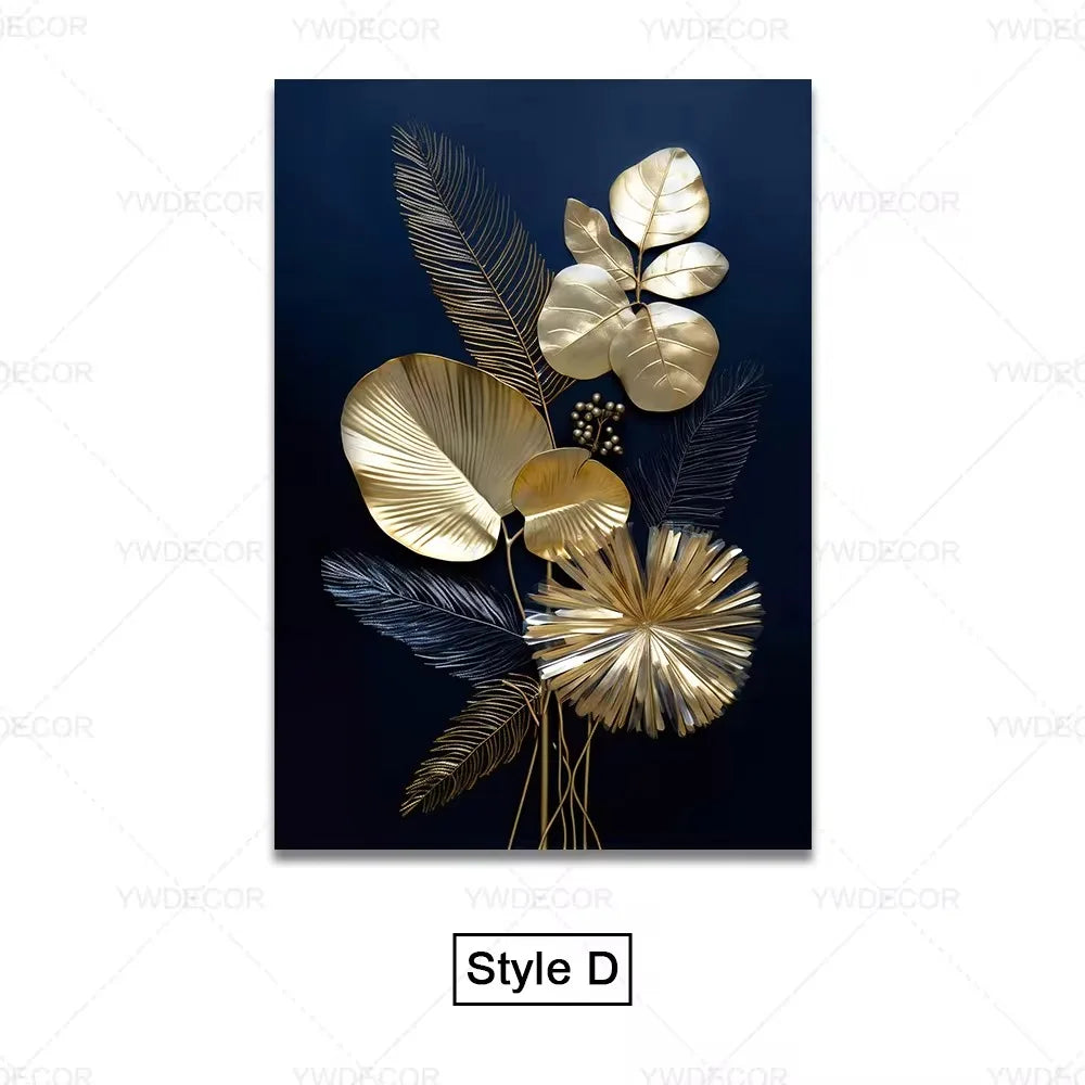 Trendy Techify's Canvas Tavlor - Blommor & Löv i Färgerna Svart & Guld