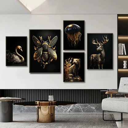 Trendy Techify's Canvas Tavlor - Djurmotiv i Färgerna Svart & Guld