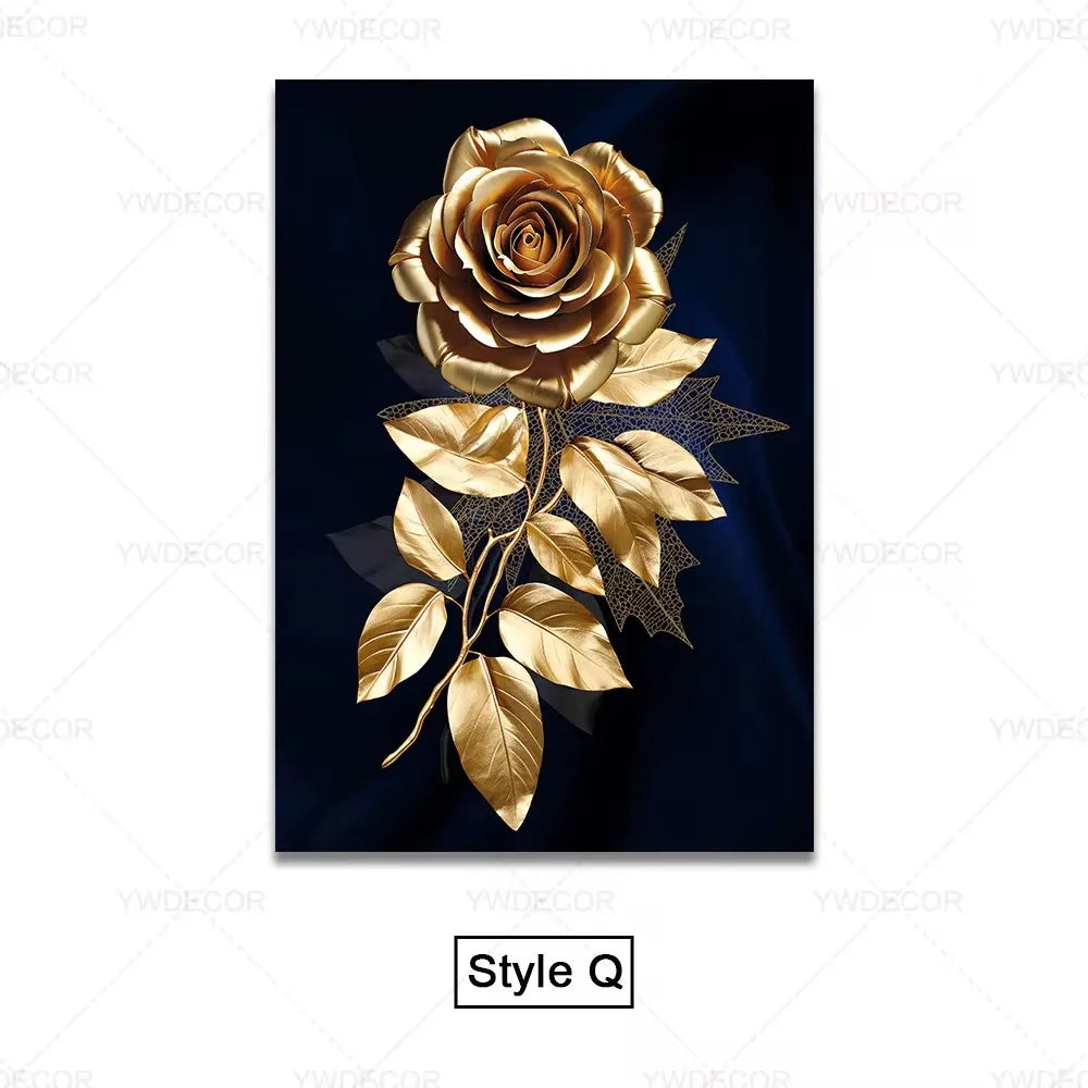 Trendy Techify's Canvas Tavlor - Blommor & Löv i Färgerna Svart & Guld