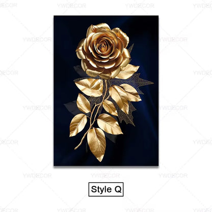 Trendy Techify's Canvas Tavlor - Blommor & Löv i Färgerna Svart & Guld