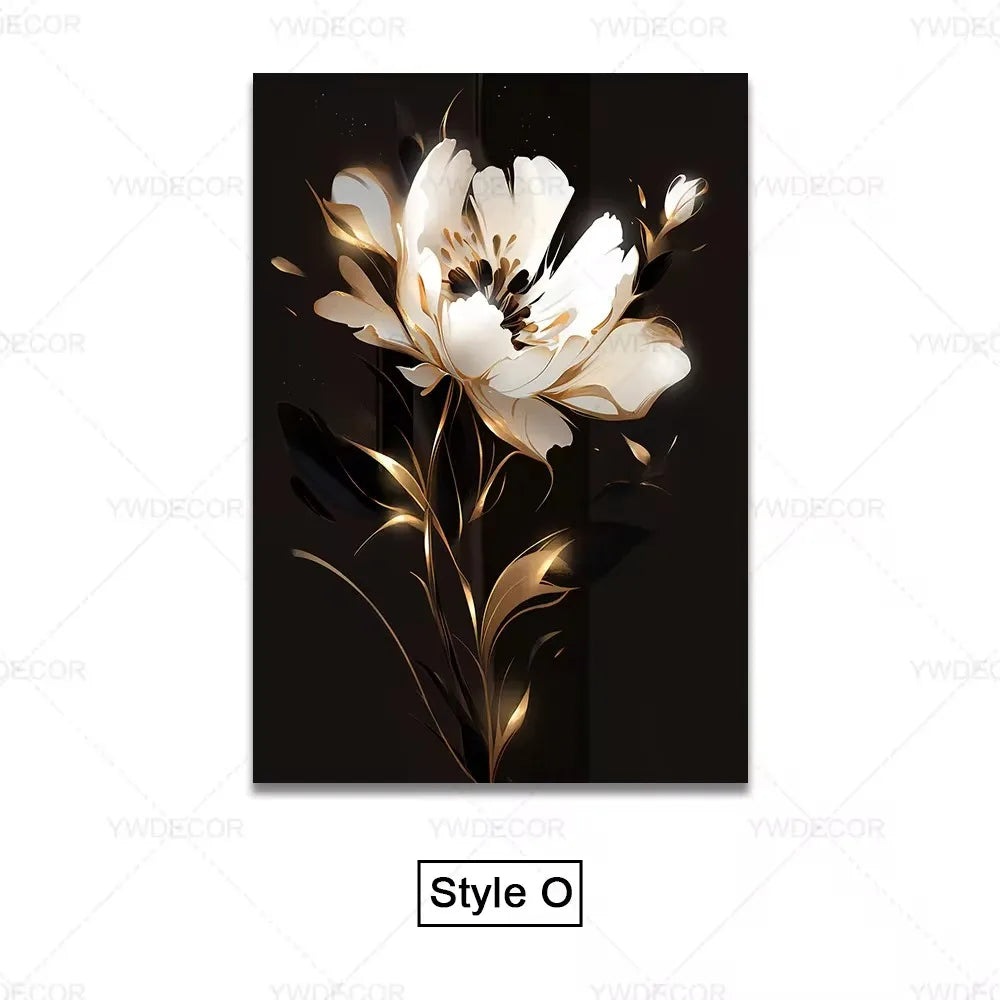 Trendy Techify's Canvas Tavlor - Blommor & Löv i Färgerna Svart & Guld