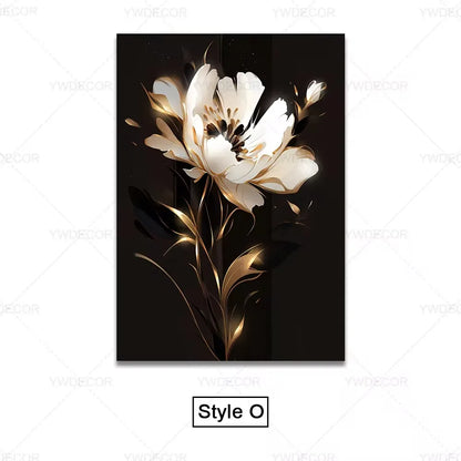 Trendy Techify's Canvas Tavlor - Blommor & Löv i Färgerna Svart & Guld