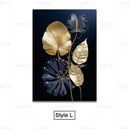 Trendy Techify's Canvas Tavlor - Blommor & Löv i Färgerna Svart & Guld
