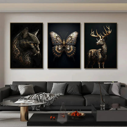 Trendy Techify's Canvas Tavlor - Djurmotiv i Färgerna Svart & Guld