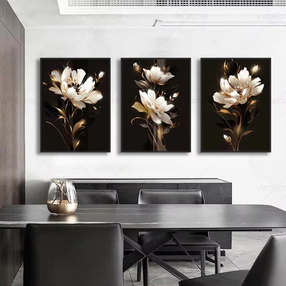 Trendy Techify's Canvas Tavlor - Blommor & Löv i Färgerna Svart & Guld