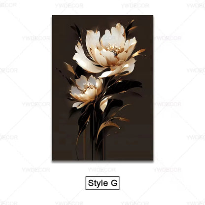 Trendy Techify's Canvas Tavlor - Blommor & Löv i Färgerna Svart & Guld