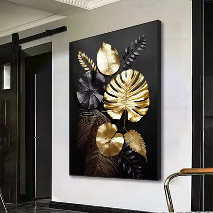 Trendy Techify's Canvas Tavlor - Blommor & Löv i Färgerna Svart & Guld