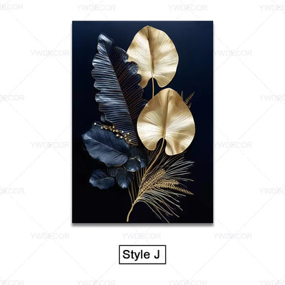Trendy Techify's Canvas Tavlor - Blommor & Löv i Färgerna Svart & Guld