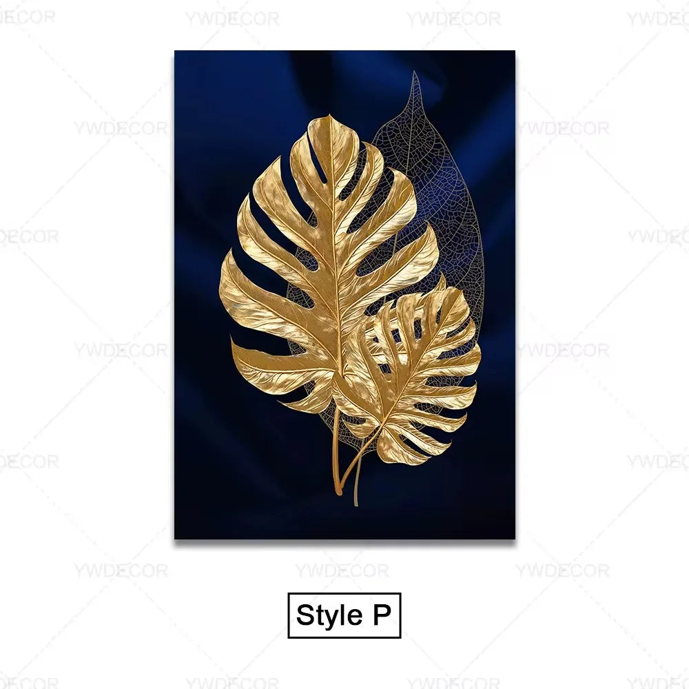Trendy Techify's Canvas Tavlor - Blommor & Löv i Färgerna Svart & Guld